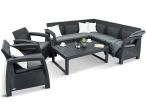 Set mobilier gradina/terasa Relly cu 2 fotolii, coltar 5 locuri + masuta, perne incluse, gri - grafit