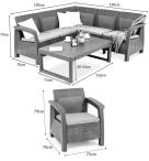 Set mobilier gradina/terasa Relly cu 2 fotolii, coltar 5 locuri + masuta, perne incluse, gri - grafit - wymiary