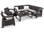 Set mobilier gradina/terasa Relly cu 2 fotolii, coltar 5 locuri + masuta, perne incluse, maro