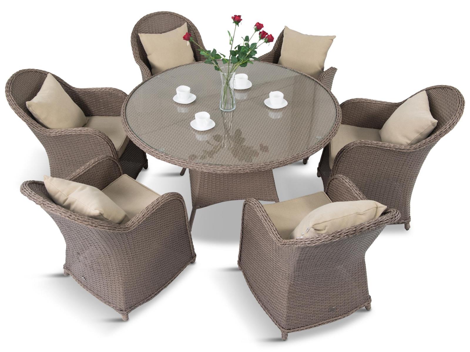 Altito Sei Dining zestaw obiadowy z technorattanu Zebra & Beige - zestaw