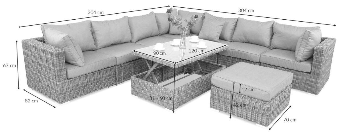 Wymiary narożnika technorattan Ligurito XI