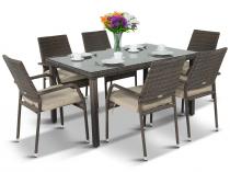 Meble ogrodowe z technorattanu stół 150cm i 6 krzeseł Hamilton/Lautaro Double Brown