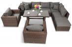 Brązowy narożnik technorattan ze stołem obiadowym Ligurito VIII PLUS Brown Elite & Grey + 2 fotele