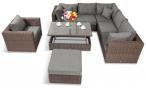 Meble premium do ogrodu z podnoszonym stołem Ligurito IX Brown Elite & Grey + fotel