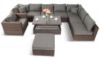 Modułowe meble do ogrodu w kolorze brązowym z podnoszonym stołem Ligurito X Brown Elite & Grey + fotel
