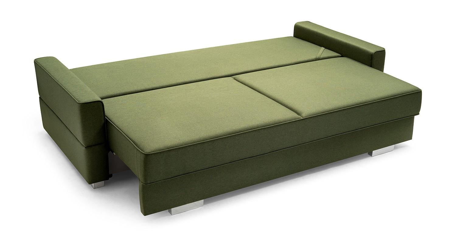 Zielona sofa Suzana rozłożona funkcja spania