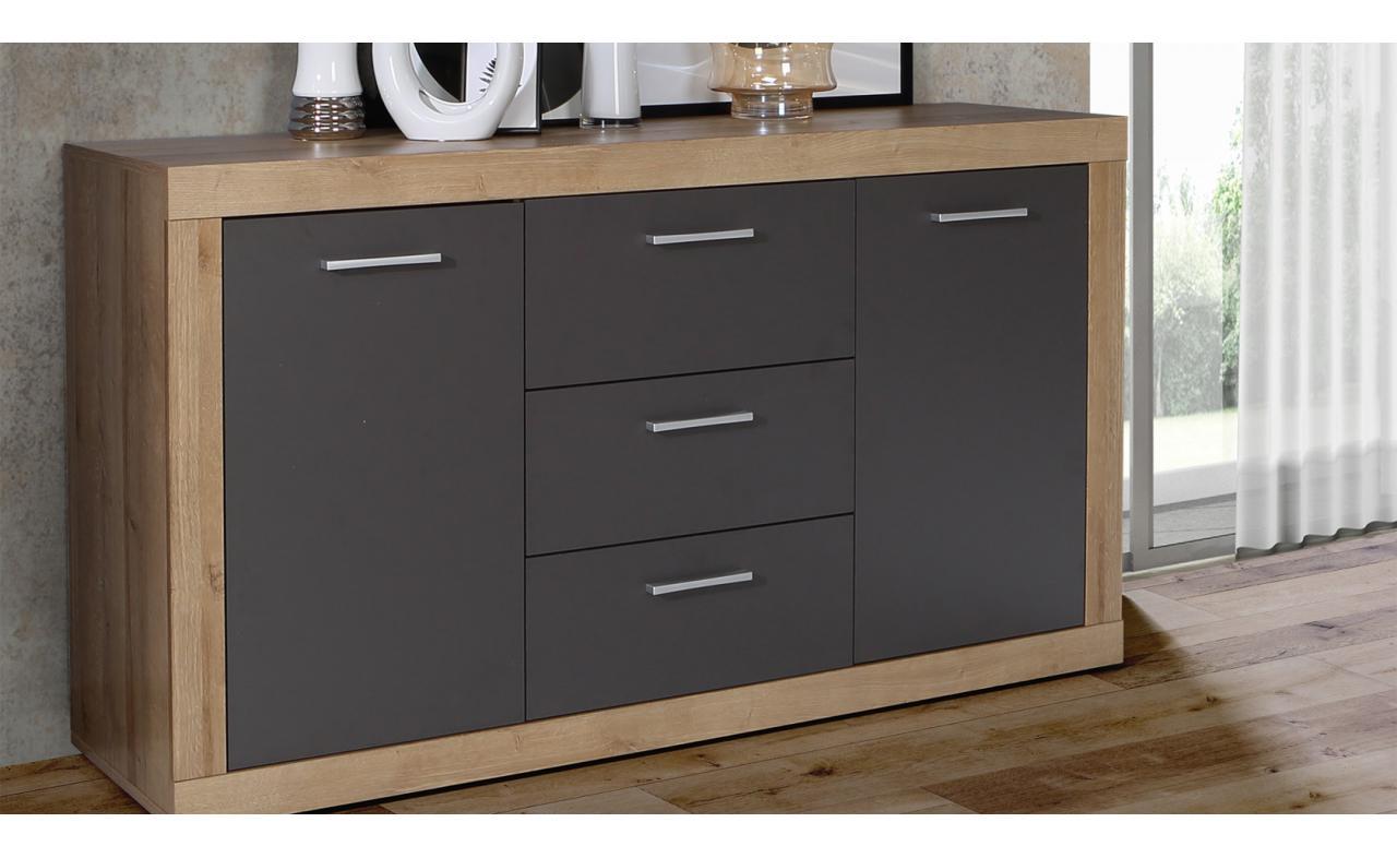 Komoda do salonu brązowa z szarymi wstawkami