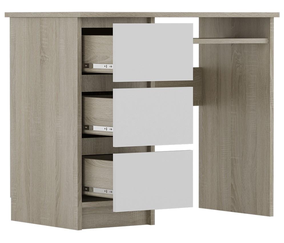 Biurko z białymi szufladami dąb sonoma