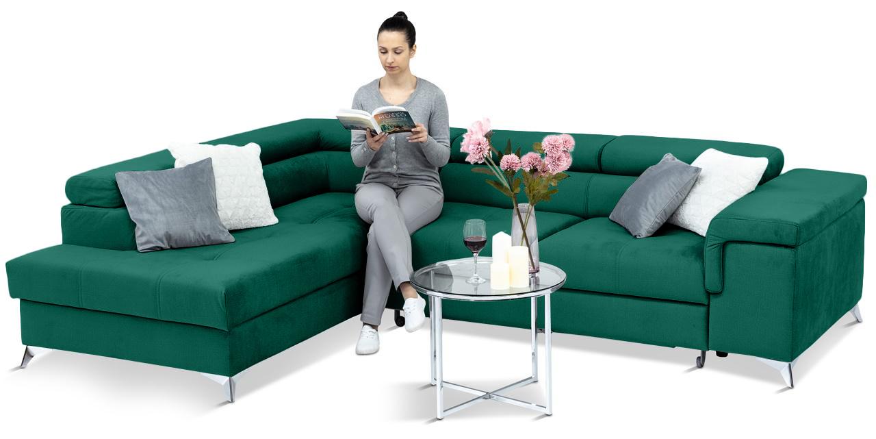 ciemnozielony narożnik ze srebrnymi dodatkami