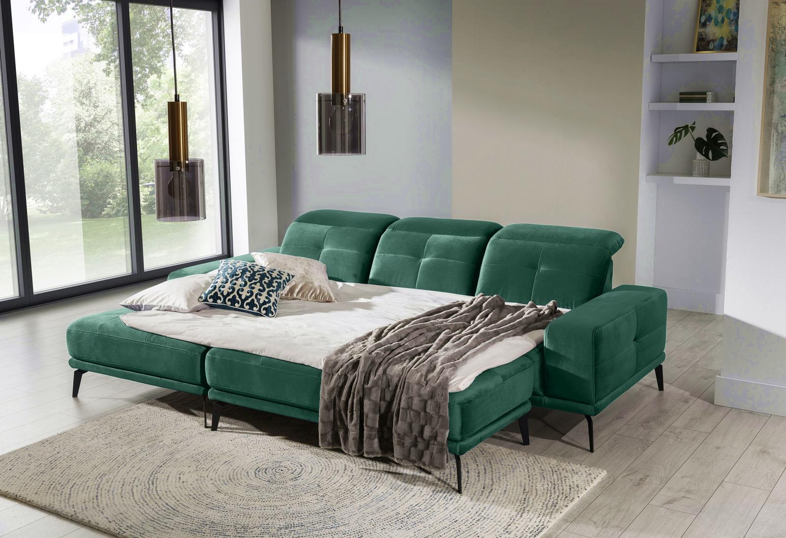 butelkowozielony narożnik z podnóżkiem do salonu