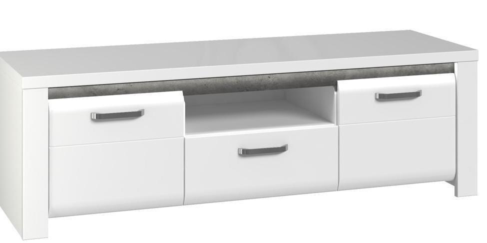 szafka RTV burgia biała wysoki połysk szary dekor