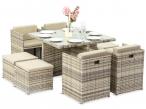 Beżowe meble ogrodowe z technorattanu dla 8 osób kostka Cubioso Beige & Beige