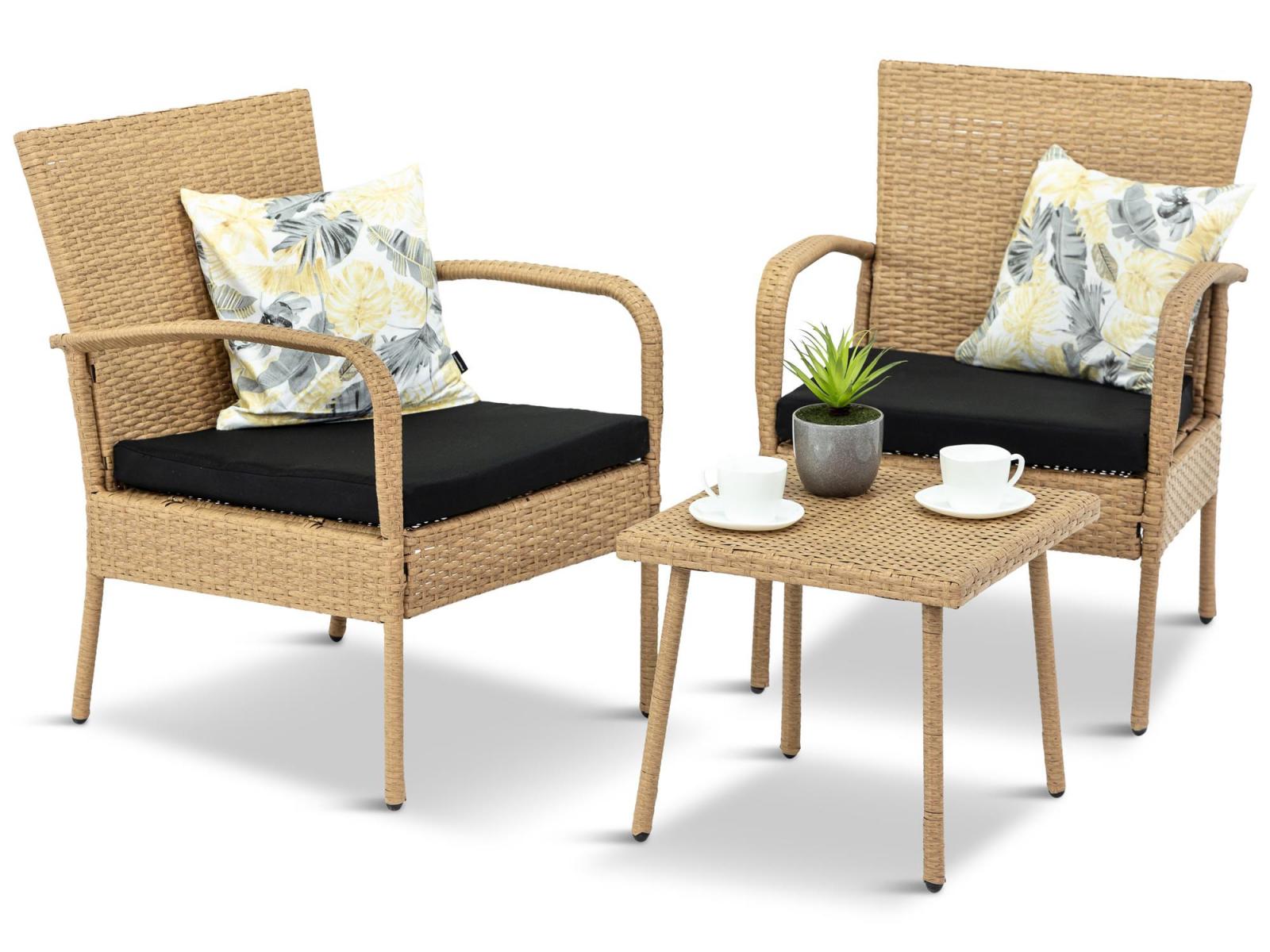 beżowy komplet mebli na balkon dla 2 osób