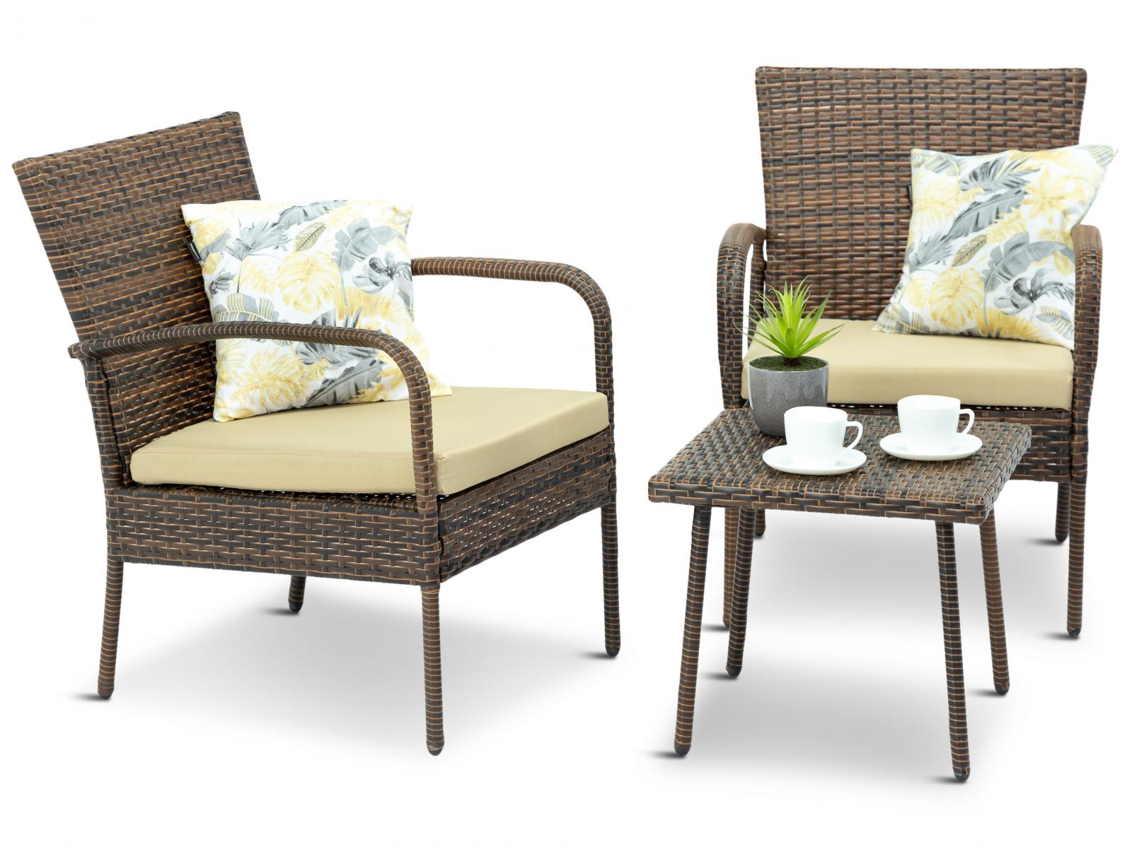 brązowy komplet mebli na mały balkon