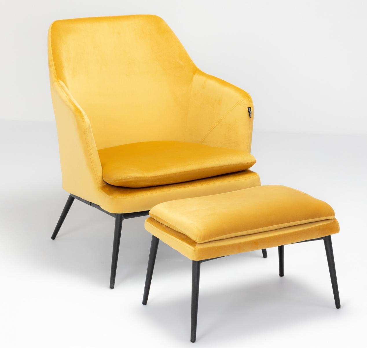 welurowy żółty fotel z podnóżkiem