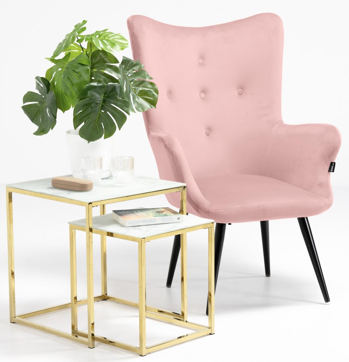 różowy uszak fotel welurowy 