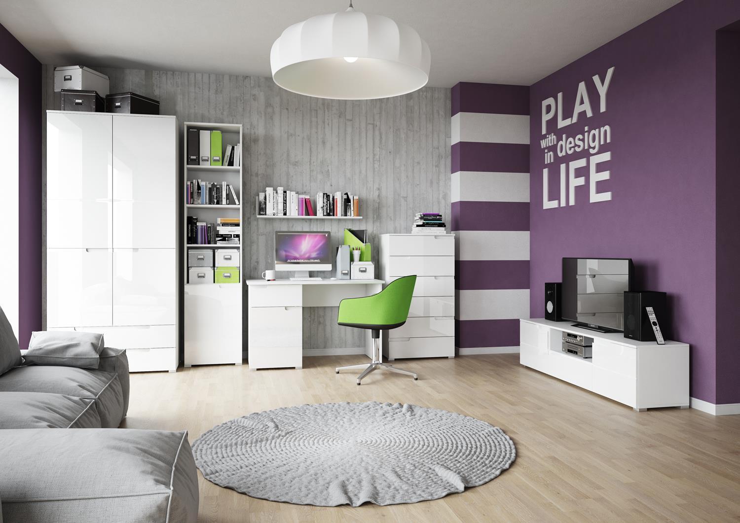 Biała komoda w wysokim połysku Selene 03 - aranżacja