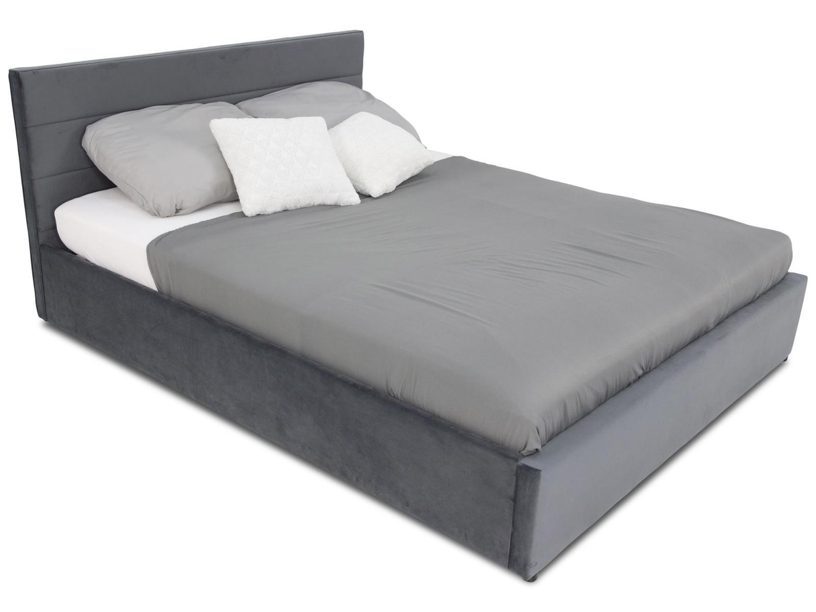 duże ciemnoszare łóżko do sypialni z szarą pościelą