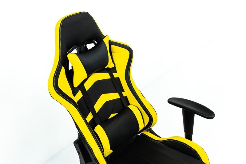 Czarno-żółty fotel gamingowy Brenz z poduszkami