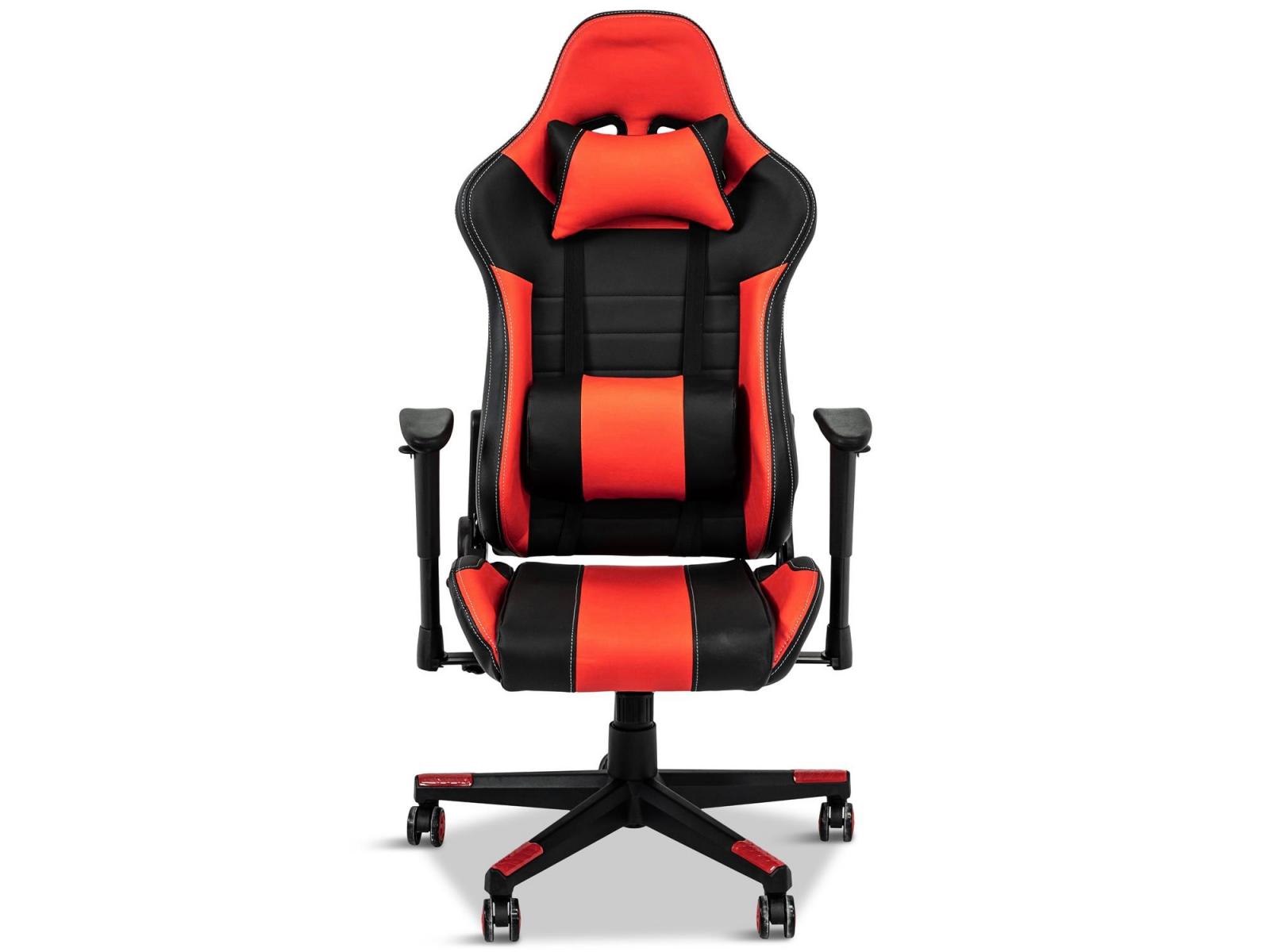 Biało-czarny fotel gamingowy z poduszkami - front