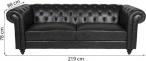 Charlietown trzyosobowa sofa ekoskóra czarna chesterfield 219 cm