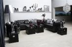 Charlietown trzyosobowa sofa ekoskóra czarna chesterfield 219 cm