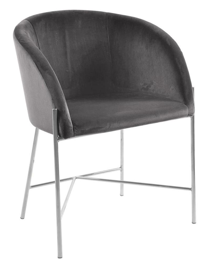 szary welurowy fotel ze srebnymi nogami