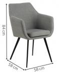 Nora carver Corsica fabric light grey 40, base metal, square matt black
