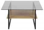 Okaya coffee table,glass table top smoke stained, 6 mm, 1 shelf melamine wild oak, base powder coated rough, matt black, L:80 W:80 H:42 cm