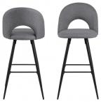Ayla barstool Malmo fabric light grey 90, foot rest, base metal powder coated, black, box/ 2 pcs
