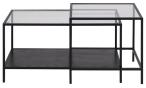 Seaford coffee table set glass 6 mm, shelves melamine ash black, base metal powder coated rough, matt black L:90 W:55 H:50 cm