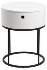 Polo bed side table wood lacquered matt white, 1 drawer, base metal powder coated rough, matt black, Ø:40 H:51 cm