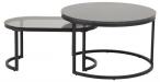 Spiro coffee table set melami. marble print black/glass smoke stain.6mm,metal powder coated rough,matt black,Ø:70 H:42 cm oval,L:70 B:4 H:33,4, set of 2