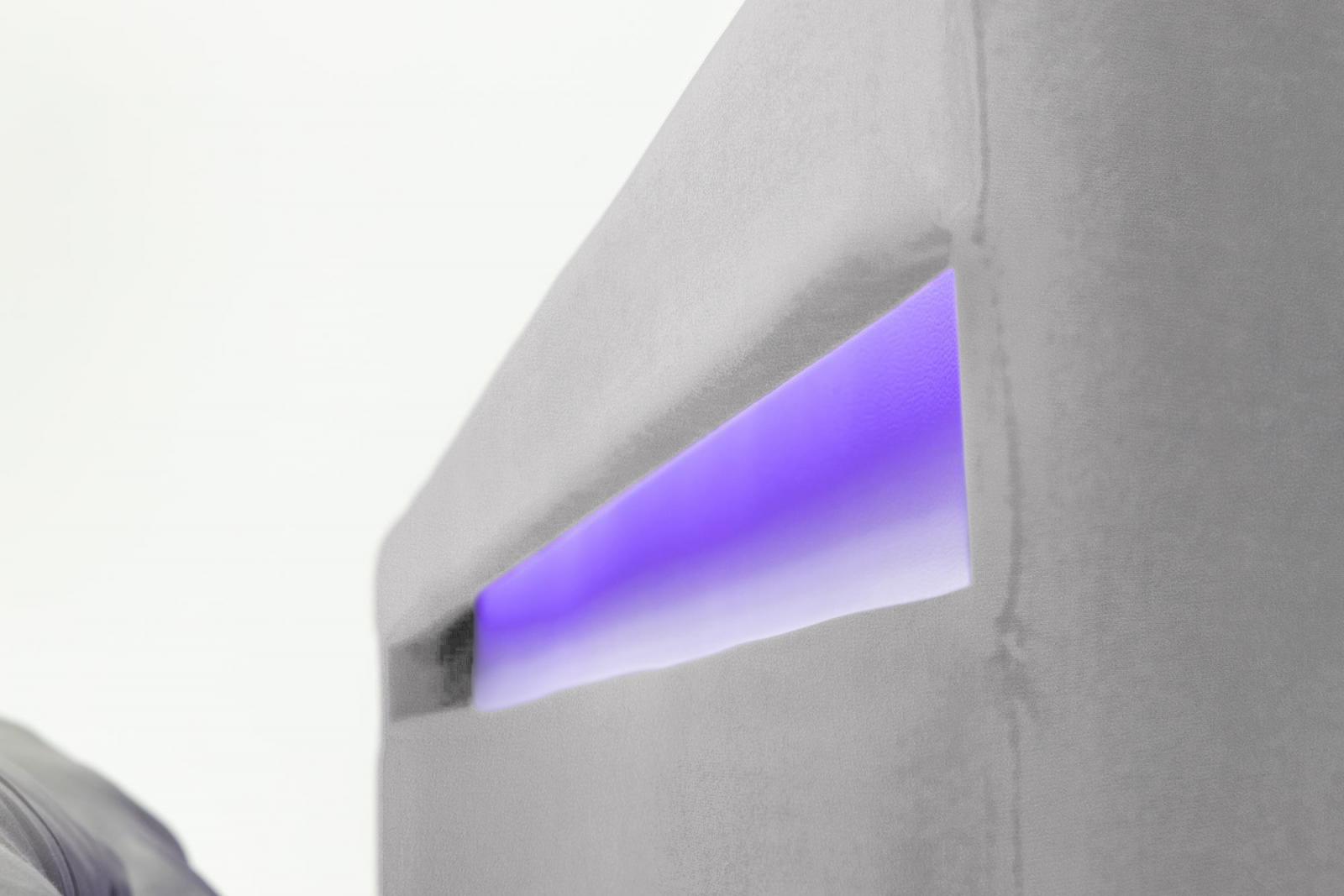 tapicerowany zagłówek w kolorze szarym z podświetleniem