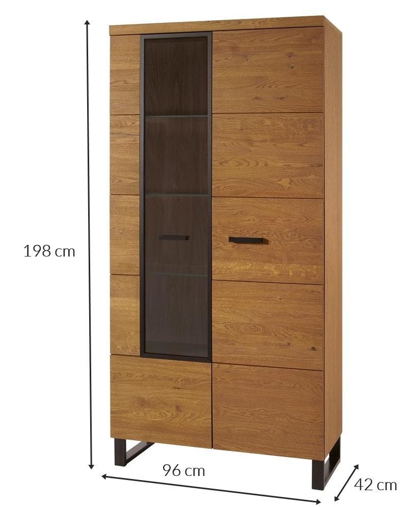 Wysoki regał z przeszklonymi drzwiami dębowy 