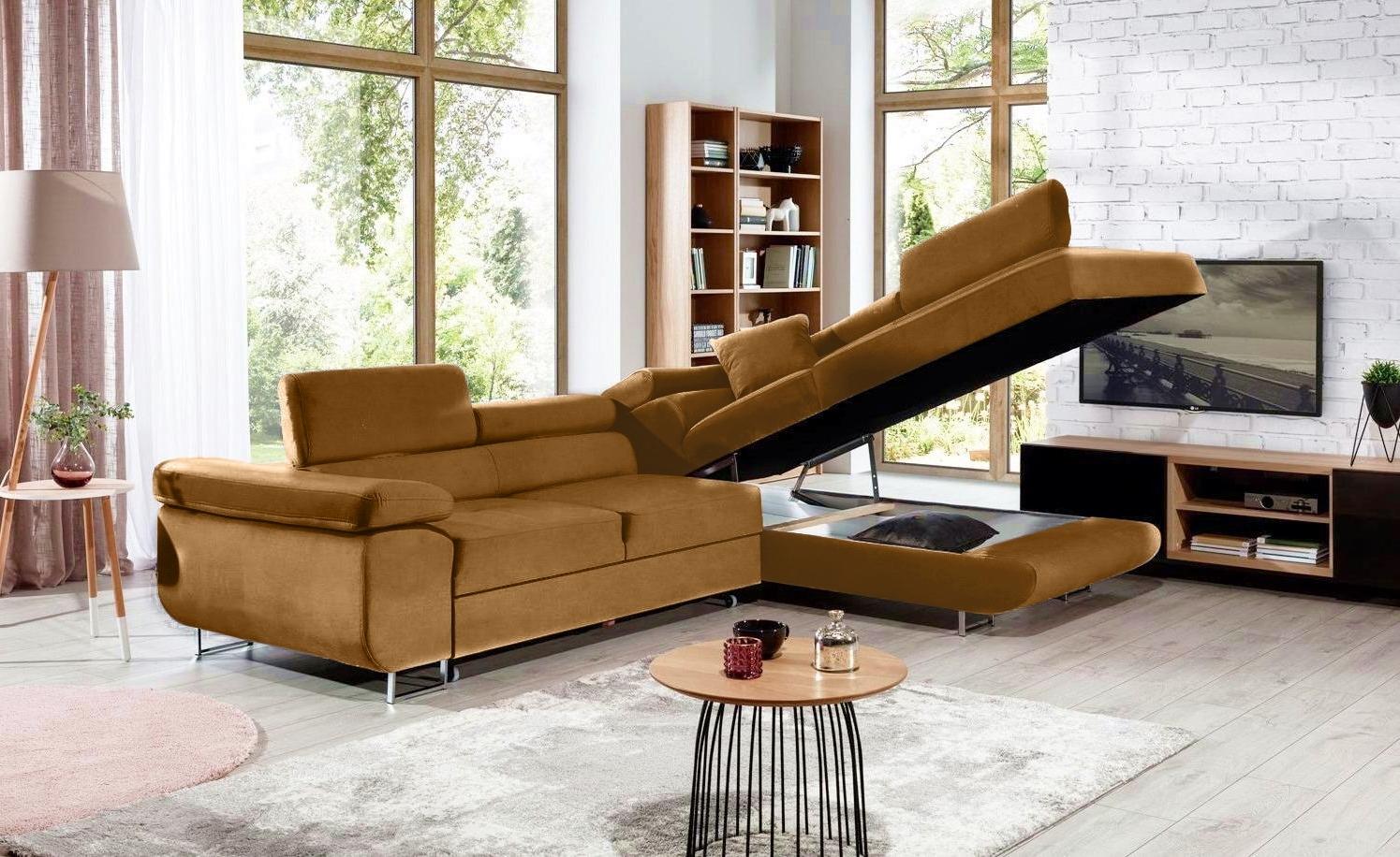 Rozkładany narożnik - pojemnik w otomanie