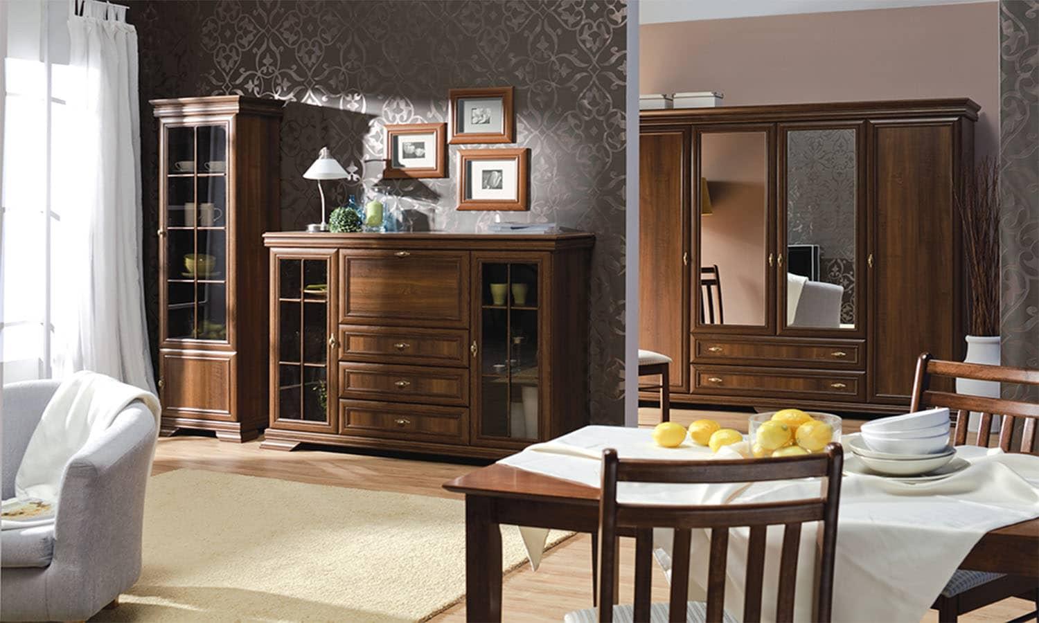 aranżacja z dużą szafą ubraniową KS3 brązowa