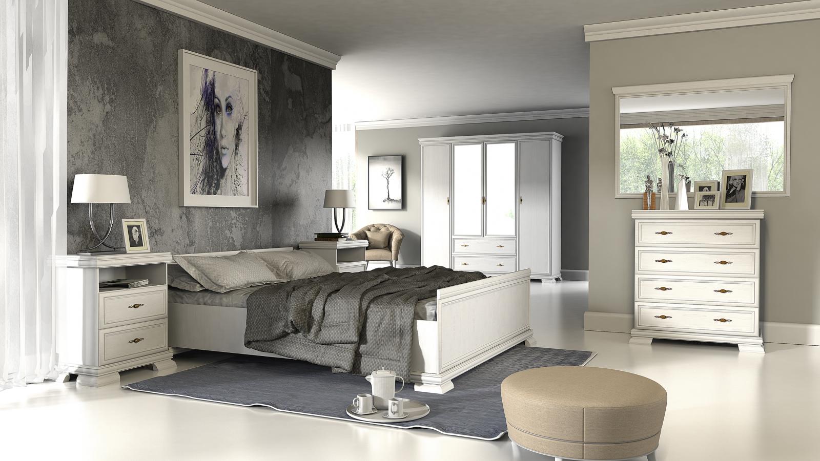 sypialnia białe meble kora z szafą z lustem