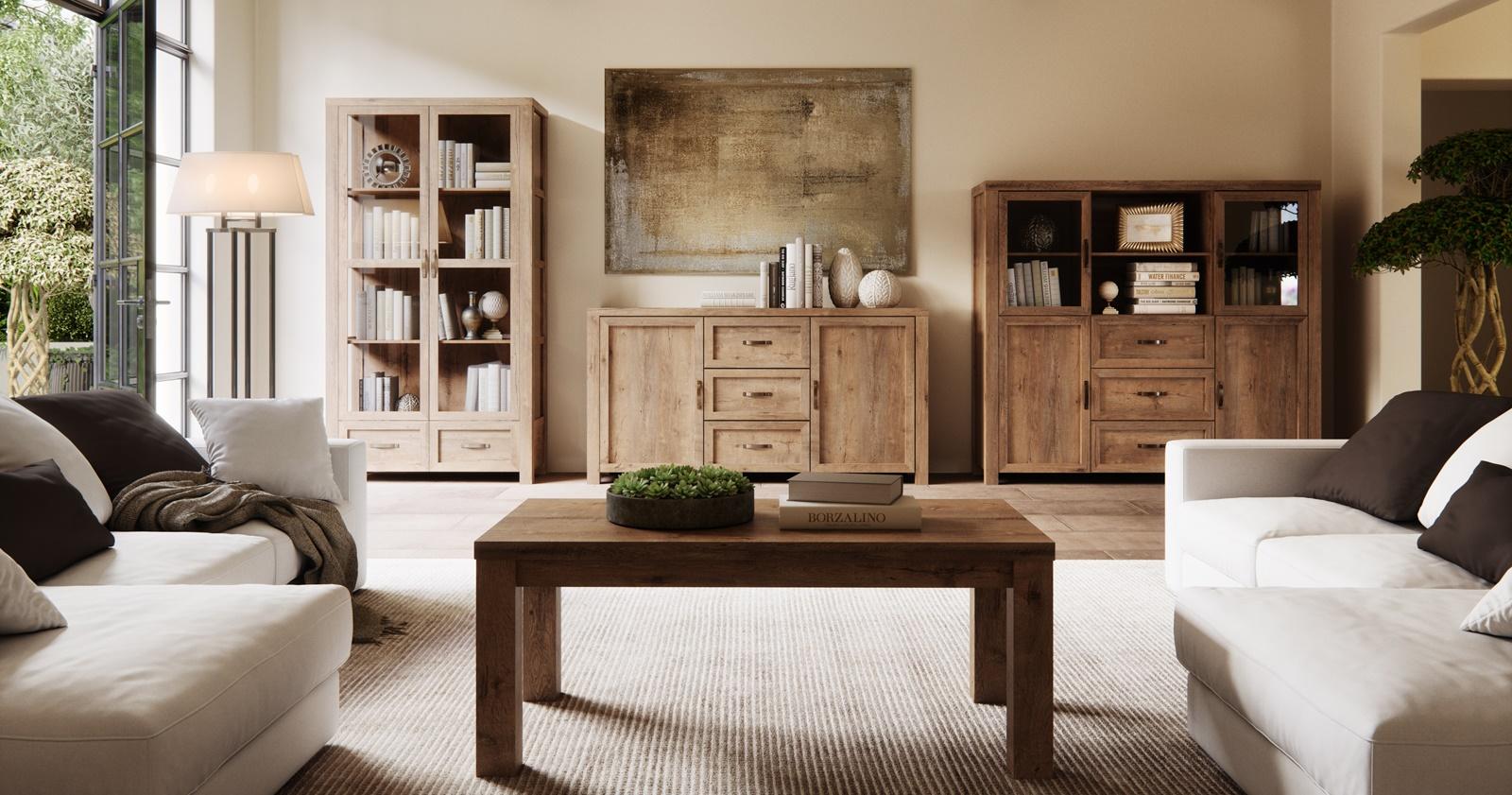 meble w stylu kolonialnym salon gała meble witryna nevada W2S dąb artisan