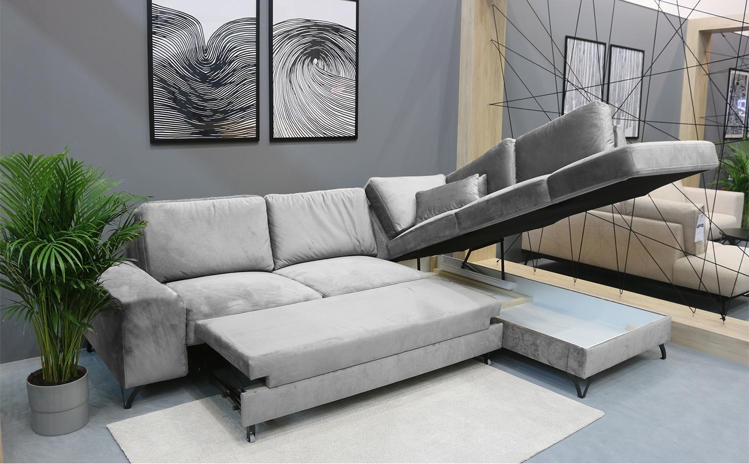 Rozkładany narożnik ze skrzynią na pościel