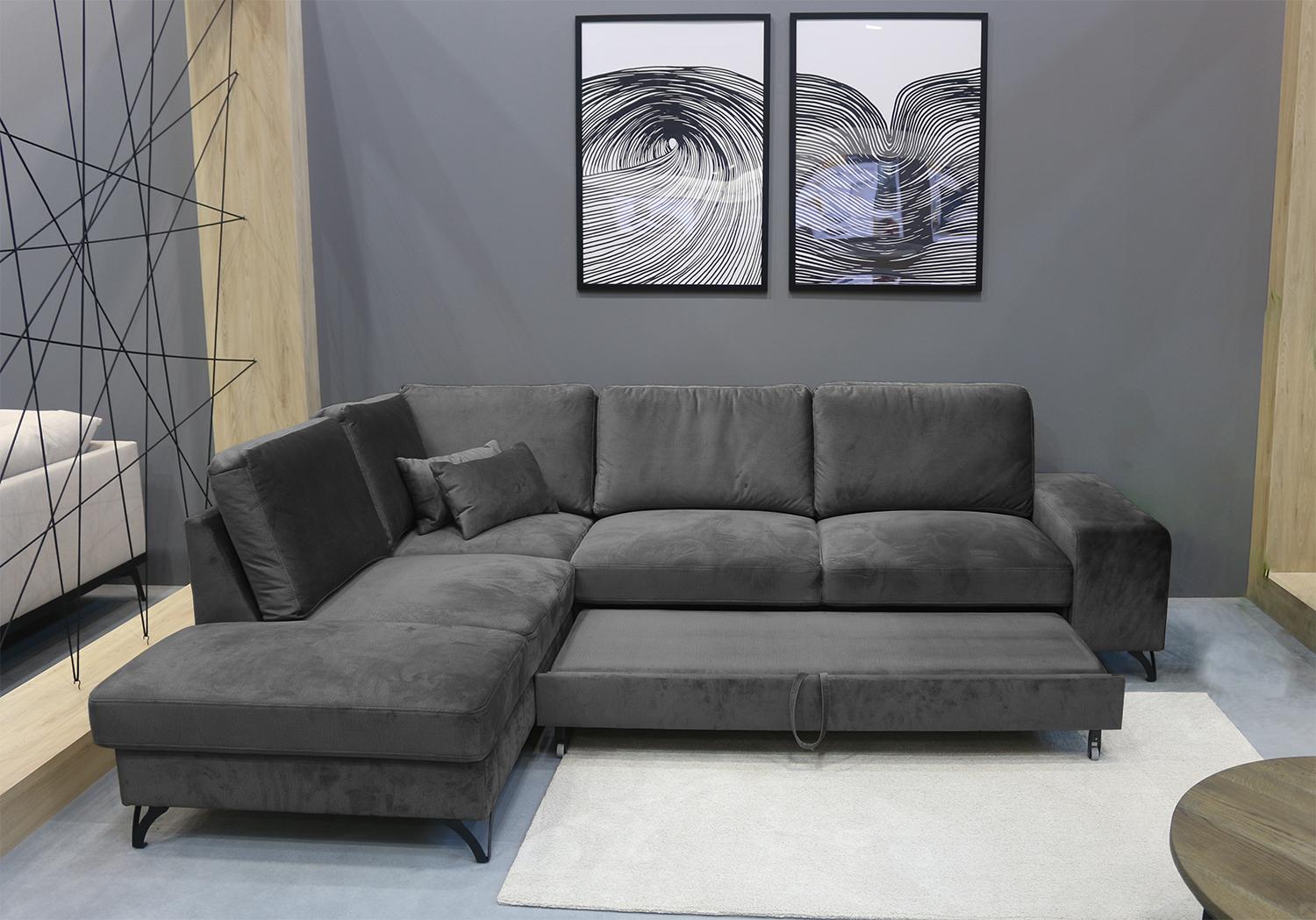 Welurowy, rozkładany narożnik do salonu