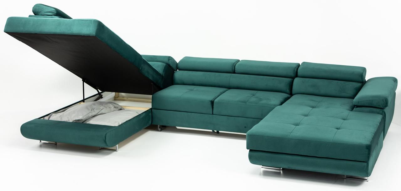 dwustronny butelkowozielony narożnik z funkcją spania