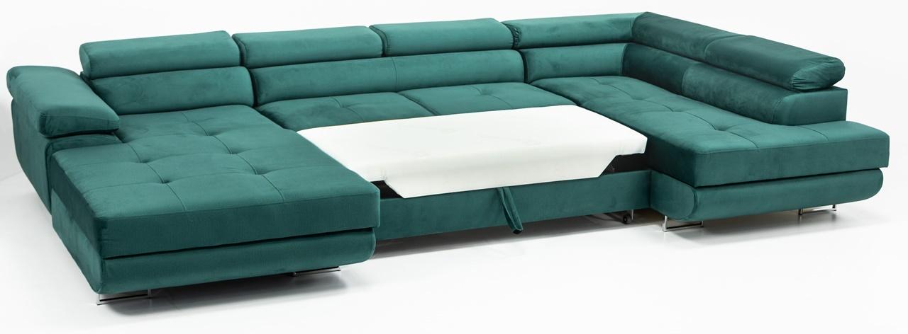 butelkowozielony narożnik z regulowanymi zagłówkami z funkcją spania