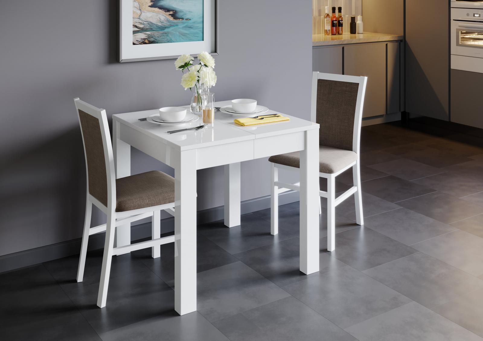 Biały stół Vega 80x80-230 wysoki połysk - aranżacja