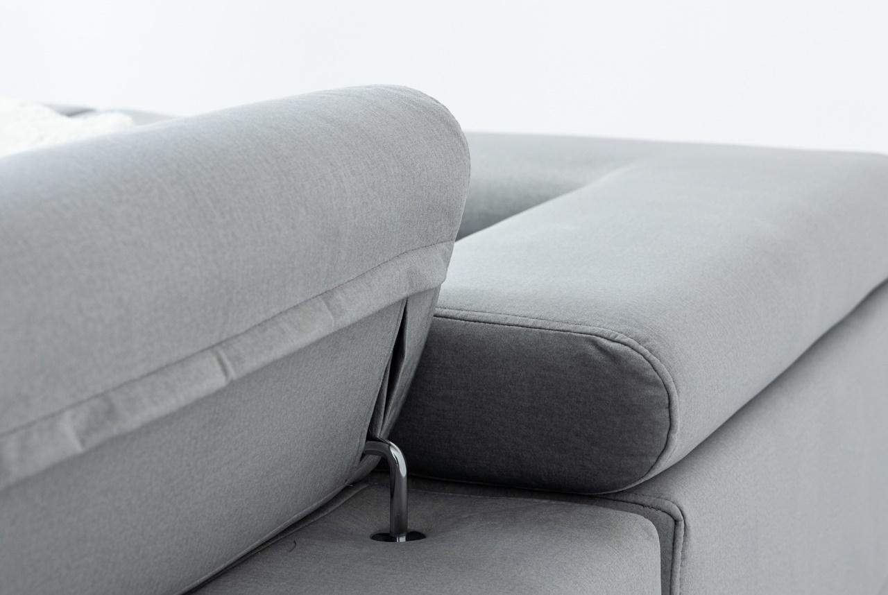 regulowane zagłówki jasnoszarego narożnika glamour