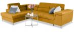 Musztardowy narożnik welurowy z funkcją spania Eridano 275x202 cm lewostronny