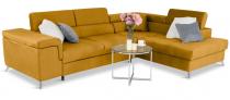 Musztardowo złoty welurowy narożnik do salonu rozkładany Eridano 275x202 cm prawostronny Monolith 48