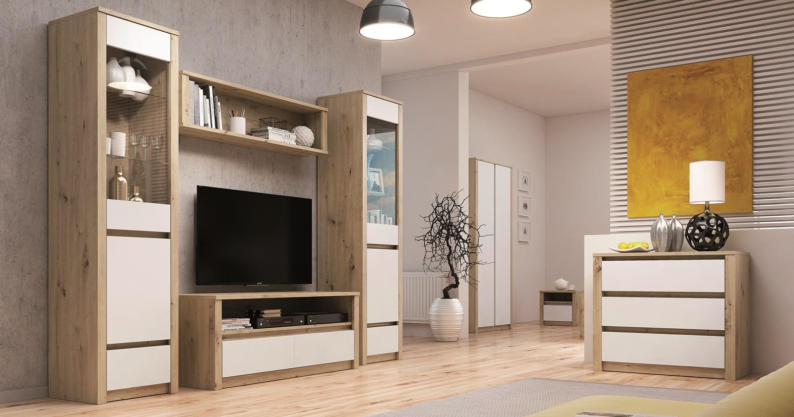 meble białe malta gała meble salon z szafką RTV K4D i komodą K4D