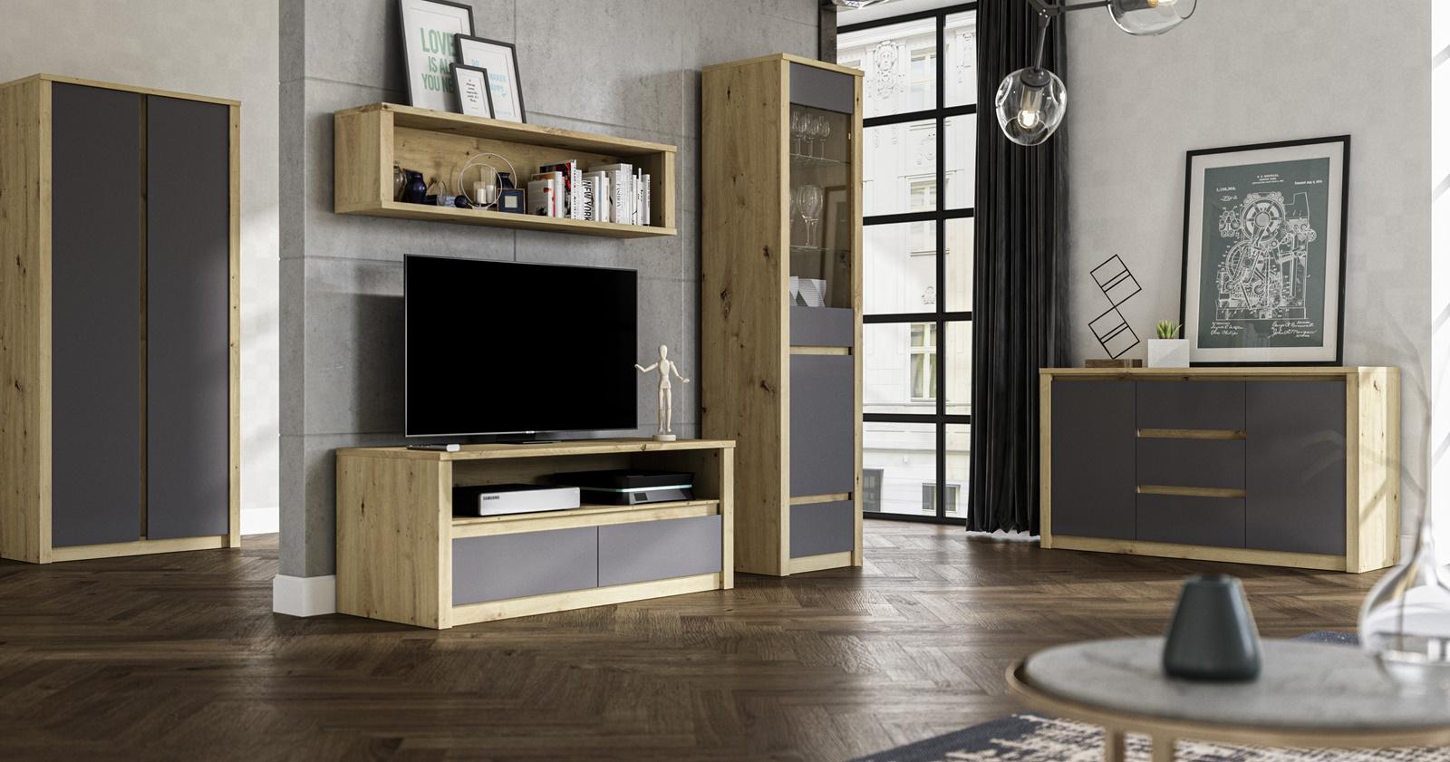 meble nowoczesne dąb artisan malta gała meble salon z komodą K2D Malta