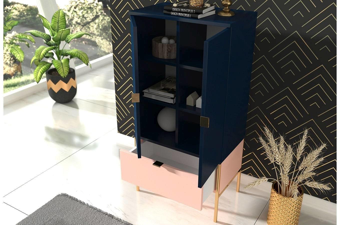 Komoda w stylu glamour granatowo-różowa Polka - aranżacja